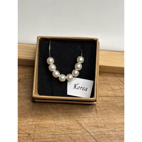 Gold Chain Necklace With 7 Pearls Elegant Design From Korea - Picture 1 of 6